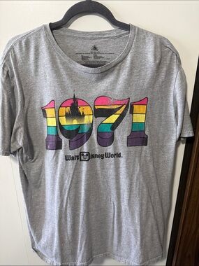 Disney Gray Short Sleeve Tee with Rainbow 1971 Graphic